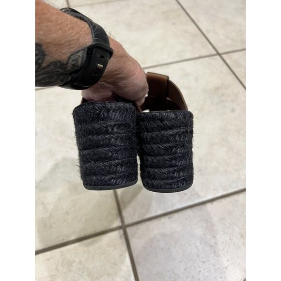 Vince Mahogany Brown Leather Sabella Espadrille Wedge Slip On Sandal Sz 6 - Picture 5 of 8